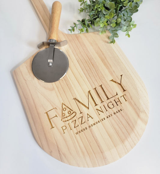 Family Night Pizza Peel With Optional Pizza Cutter